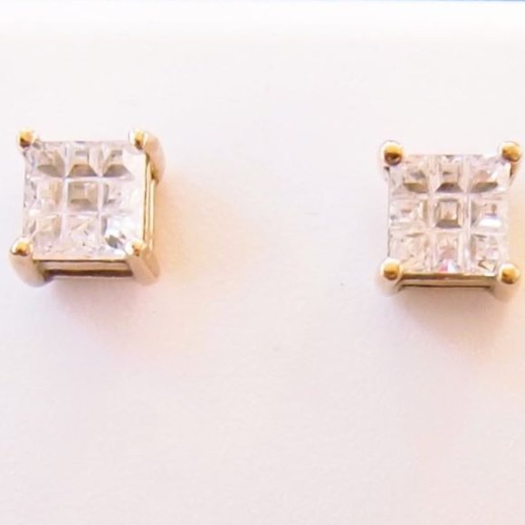 Fashion Jewelry Other - NOS 14 K. Gold Over .925 Sterling Silver Diamond Earring Studs 6mm x 6mm